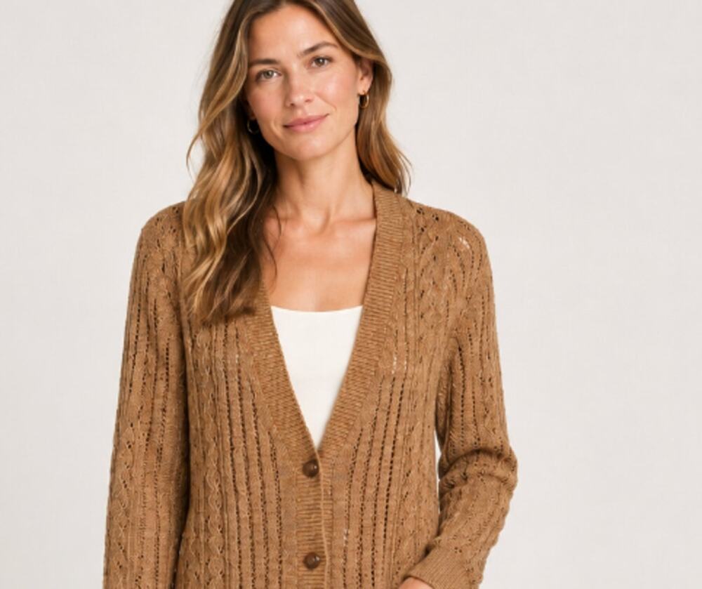 Garnet Hill Boyfriend Cardigan Organic Cotton Button Down Light Brown XS